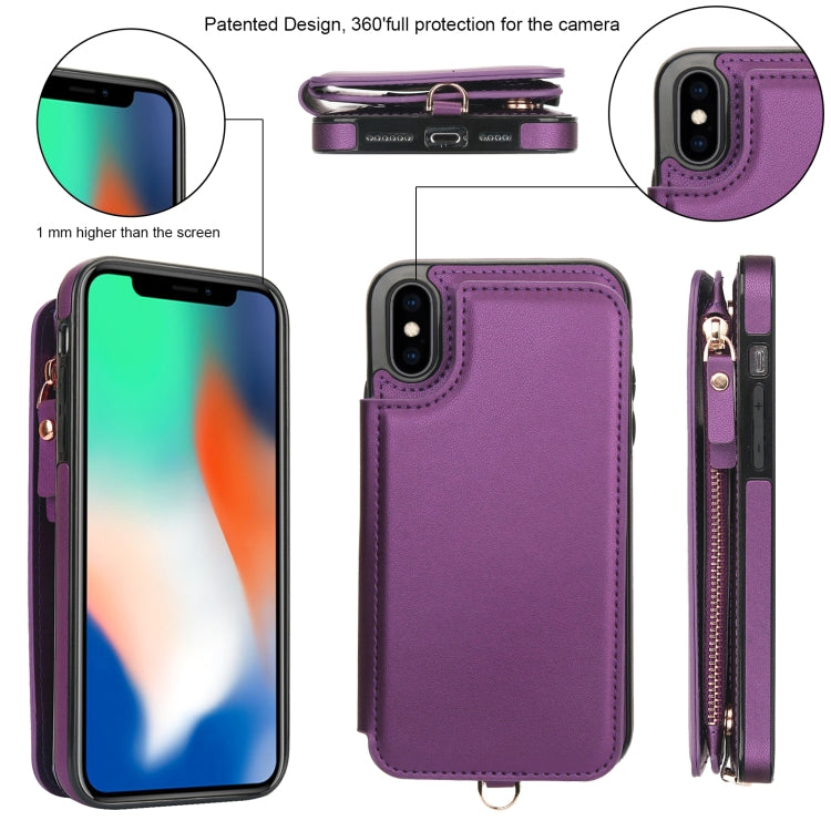 For iPhone XS Max Double Flap Zipper RFID Leather Phone Case with Short Lanyard