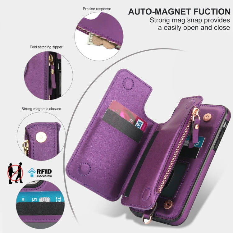 For iPhone XS Max Double Flap Zipper RFID Leather Phone Case with Short Lanyard