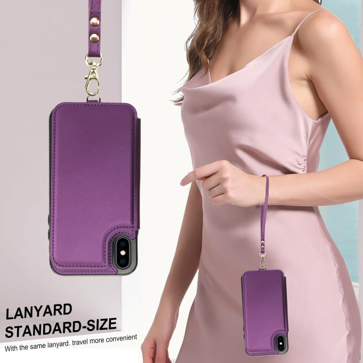 For iPhone XS Max Double Flap Zipper RFID Leather Phone Case with Short Lanyard