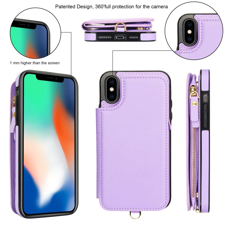 For iPhone XS Max Double Flap Zipper RFID Leather Phone Case with Short Lanyard