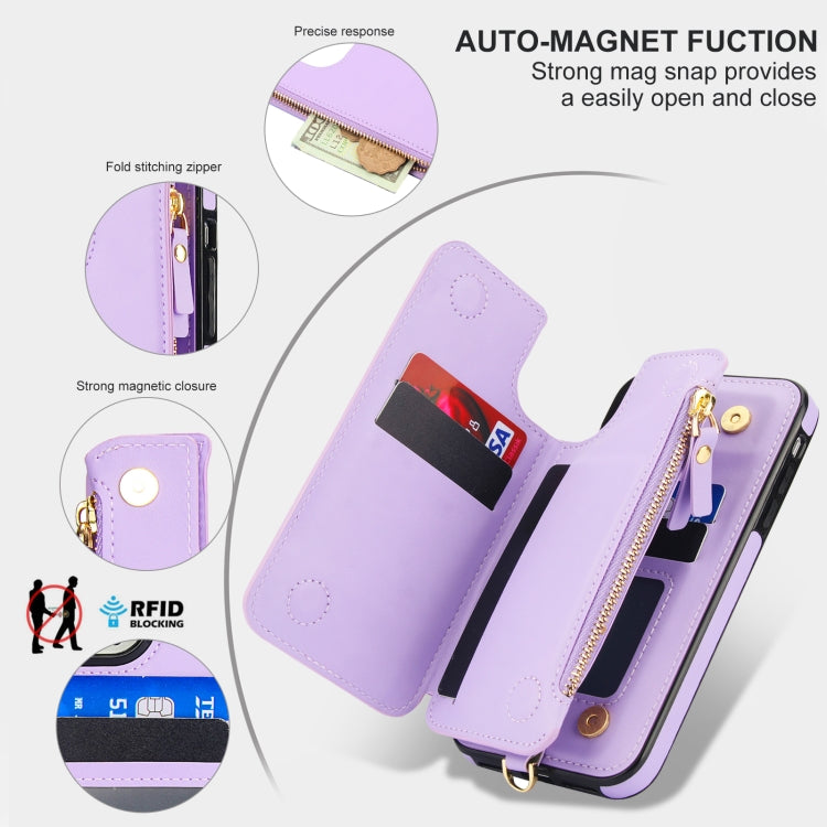 For iPhone XS Max Double Flap Zipper RFID Leather Phone Case with Short Lanyard