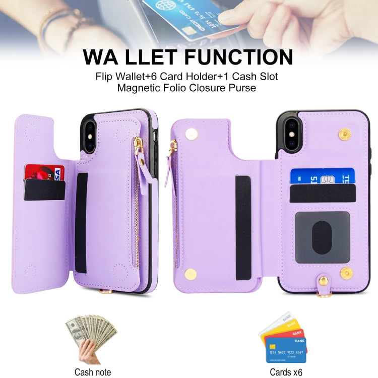 For iPhone XS Max Double Flap Zipper RFID Leather Phone Case with Short Lanyard