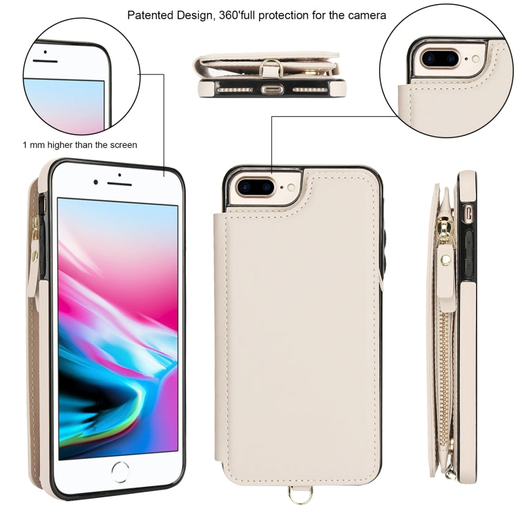 For iPhone 8 Plus / 7 Plus Double Flap Zipper RFID Leather Phone Case with Short Lanyard