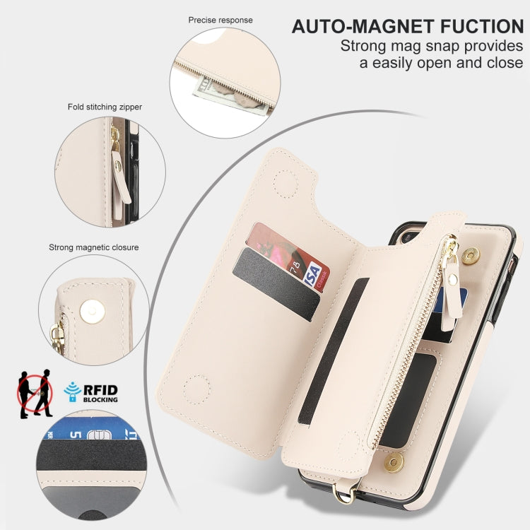 For iPhone 8 Plus / 7 Plus Double Flap Zipper RFID Leather Phone Case with Short Lanyard