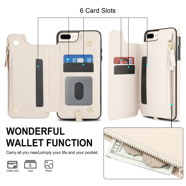For iPhone 8 Plus / 7 Plus Double Flap Zipper RFID Leather Phone Case with Short Lanyard