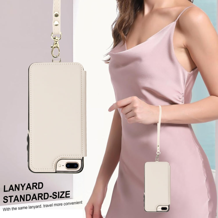 For iPhone 8 Plus / 7 Plus Double Flap Zipper RFID Leather Phone Case with Short Lanyard
