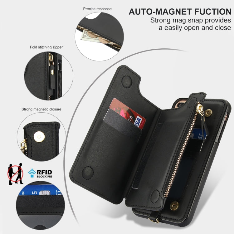 For iPhone 8 Plus / 7 Plus Double Flap Zipper RFID Leather Phone Case with Short Lanyard