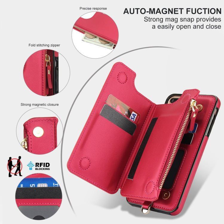 For iPhone 8 Plus / 7 Plus Double Flap Zipper RFID Leather Phone Case with Short Lanyard