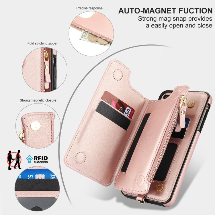 For iPhone 8 Plus / 7 Plus Double Flap Zipper RFID Leather Phone Case with Short Lanyard