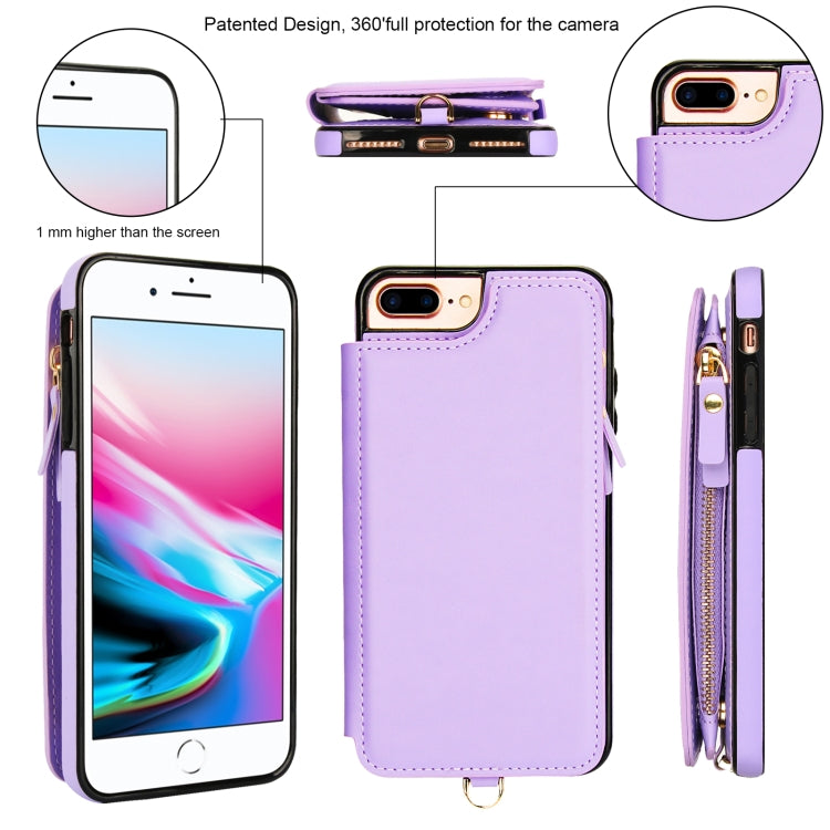 For iPhone 8 Plus / 7 Plus Double Flap Zipper RFID Leather Phone Case with Short Lanyard
