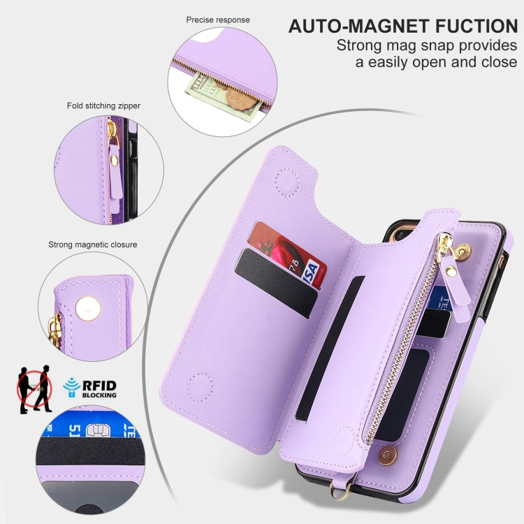 For iPhone 8 Plus / 7 Plus Double Flap Zipper RFID Leather Phone Case with Short Lanyard