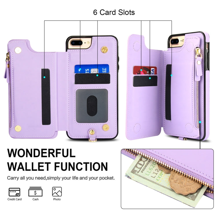 For iPhone 8 Plus / 7 Plus Double Flap Zipper RFID Leather Phone Case with Short Lanyard