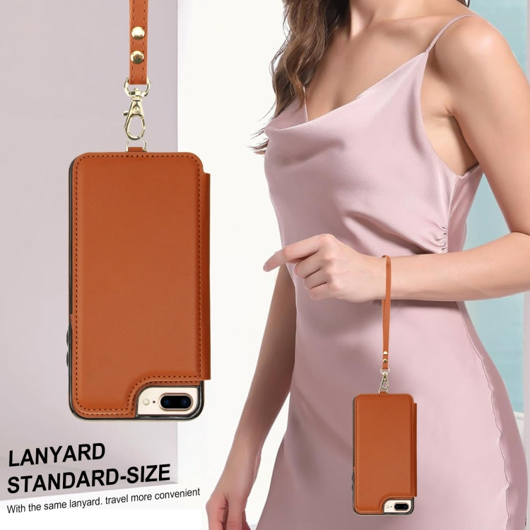 For iPhone 8 Plus / 7 Plus Double Flap Zipper RFID Leather Phone Case with Short Lanyard