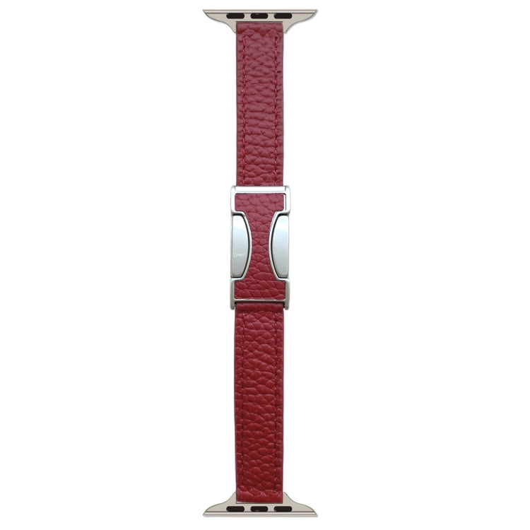 For Apple Watch 46mm / 49mm / 45mm / 44mm 14mm Magnetic Buckle Litchi Leather Watch Band