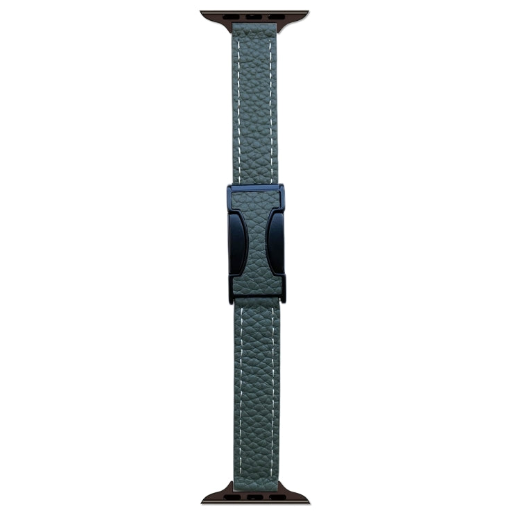 For Apple Watch 46mm / 49mm / 45mm / 44mm 14mm Magnetic Buckle Litchi Leather Watch Band