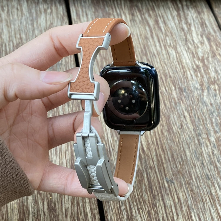 For Apple Watch 46mm / 49mm / 45mm / 44mm 14mm Magnetic Buckle Litchi Leather Watch Band