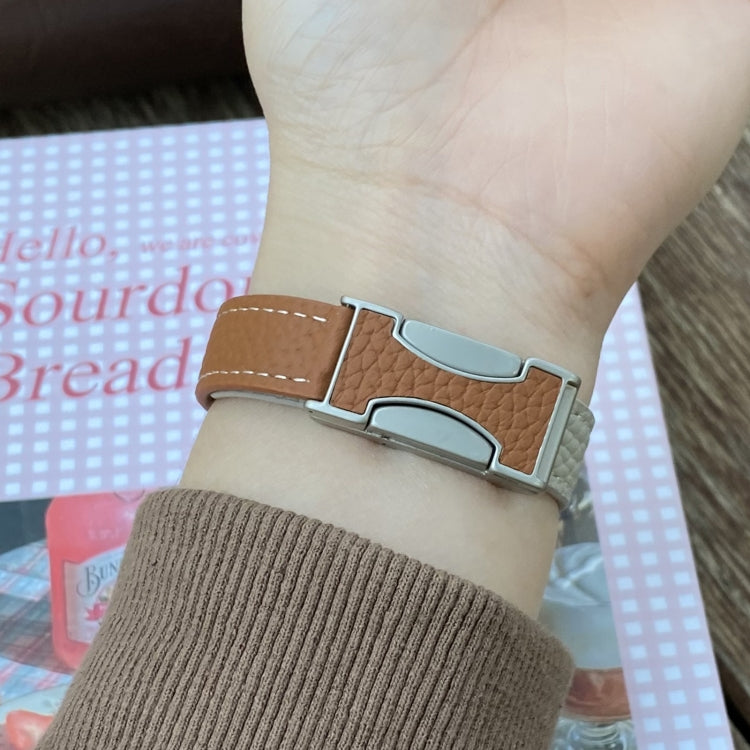 For Apple Watch 42mm / 41mm / 40mm / 38mm 14mm Magnetic Buckle Litchi Leather Watch Band