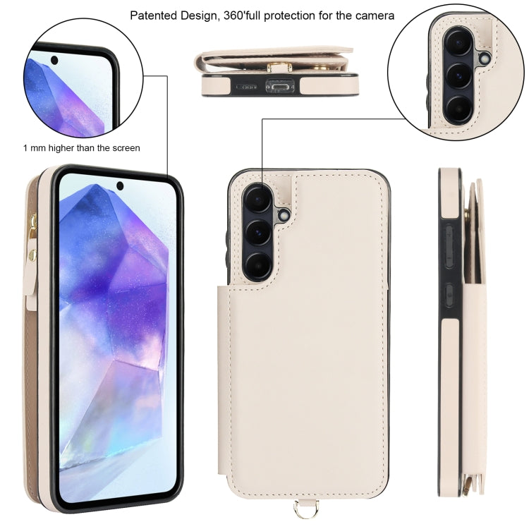 For Samsung Galaxy S24 FE 5G Double Flap Zipper RFID Leather Phone Case with Short Lanyard