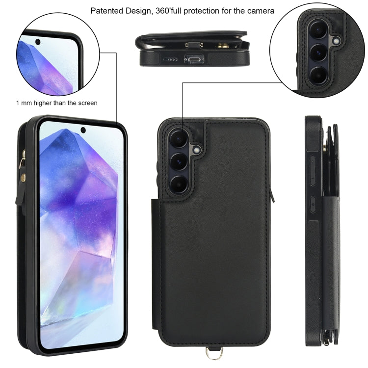 For Samsung Galaxy S24 FE 5G Double Flap Zipper RFID Leather Phone Case with Short Lanyard