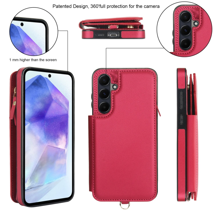 For Samsung Galaxy S24 FE 5G Double Flap Zipper RFID Leather Phone Case with Short Lanyard