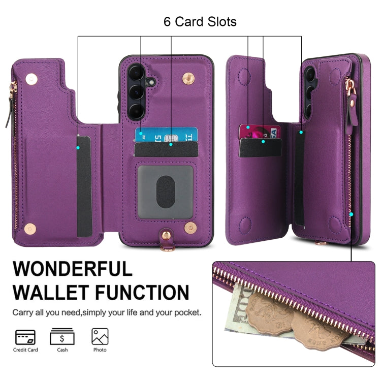 For Samsung Galaxy S24 FE 5G Double Flap Zipper RFID Leather Phone Case with Short Lanyard
