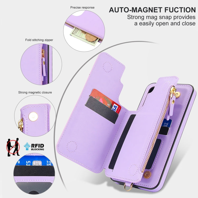 For Samsung Galaxy S24 FE 5G Double Flap Zipper RFID Leather Phone Case with Short Lanyard