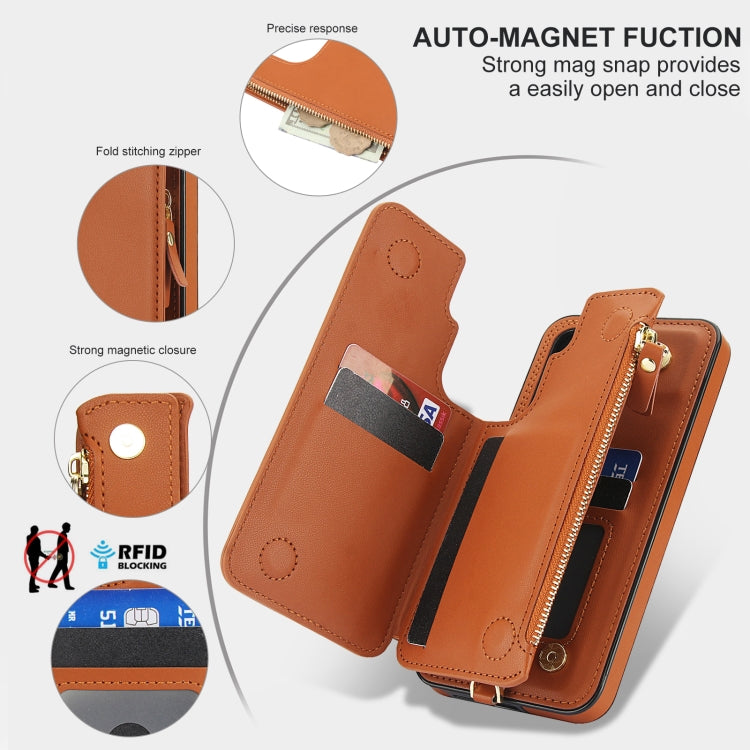 For Samsung Galaxy S24 FE 5G Double Flap Zipper RFID Leather Phone Case with Short Lanyard