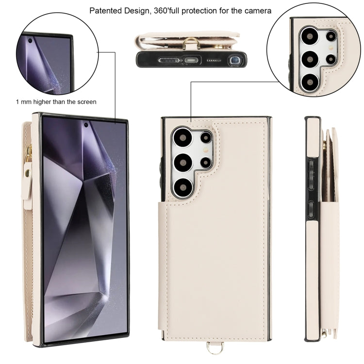 For Samsung Galaxy S24 Ultra 5G Double Flap Zipper RFID Leather Phone Case with Short Lanyard