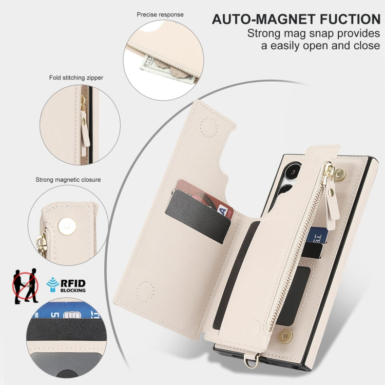 For Samsung Galaxy S24 Ultra 5G Double Flap Zipper RFID Leather Phone Case with Short Lanyard