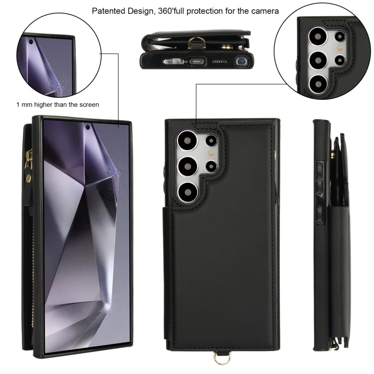 For Samsung Galaxy S24 Ultra 5G Double Flap Zipper RFID Leather Phone Case with Short Lanyard