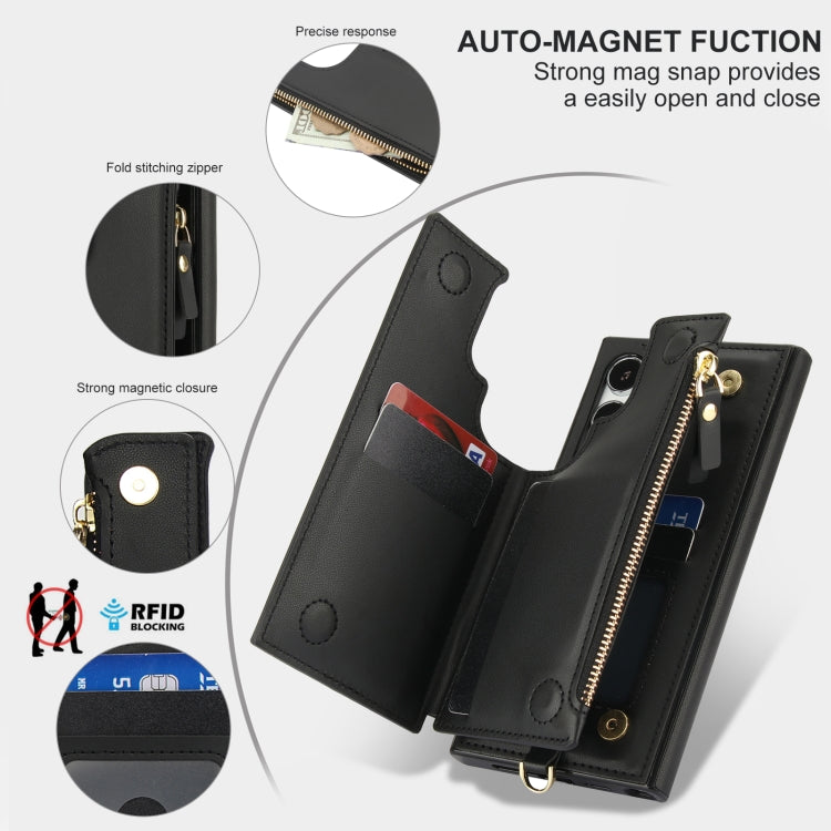 For Samsung Galaxy S24 Ultra 5G Double Flap Zipper RFID Leather Phone Case with Short Lanyard