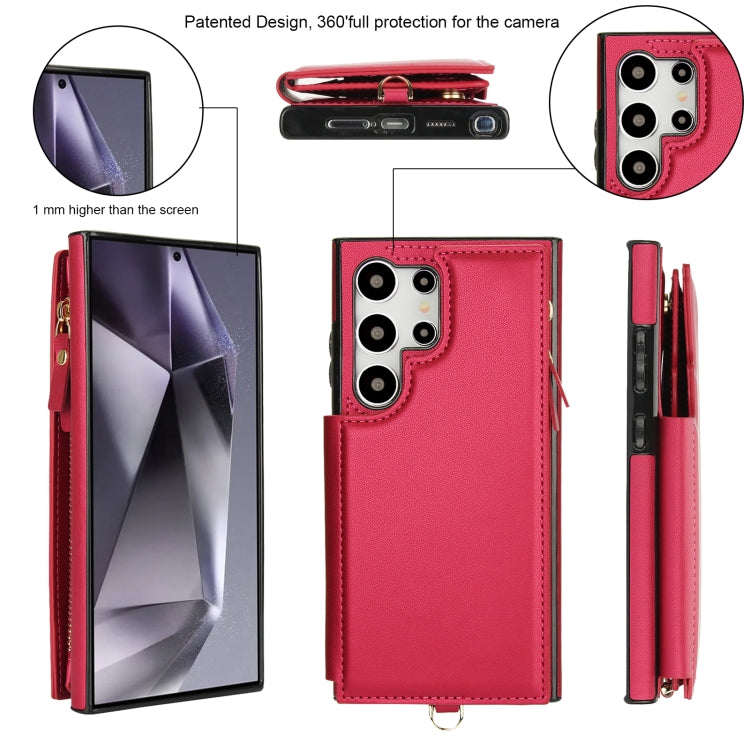 For Samsung Galaxy S24 Ultra 5G Double Flap Zipper RFID Leather Phone Case with Short Lanyard