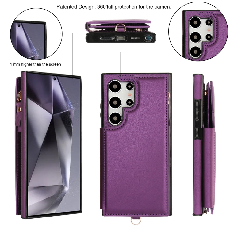 For Samsung Galaxy S24 Ultra 5G Double Flap Zipper RFID Leather Phone Case with Short Lanyard