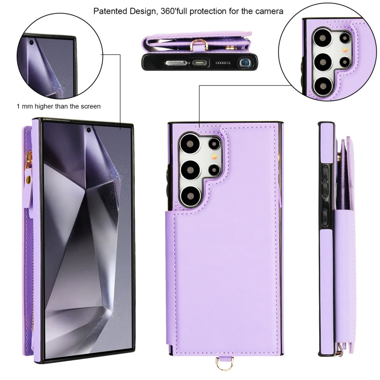 For Samsung Galaxy S24 Ultra 5G Double Flap Zipper RFID Leather Phone Case with Short Lanyard