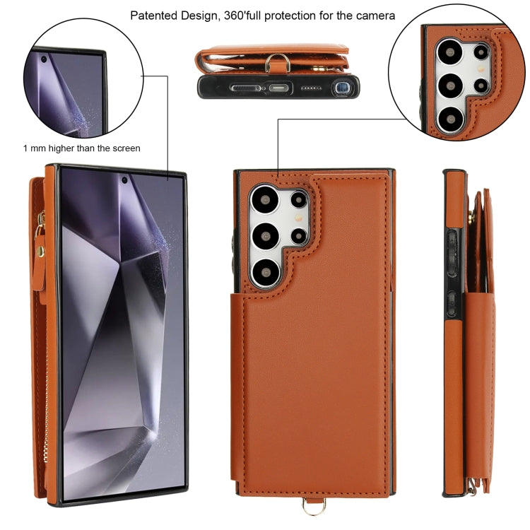 For Samsung Galaxy S24 Ultra 5G Double Flap Zipper RFID Leather Phone Case with Short Lanyard