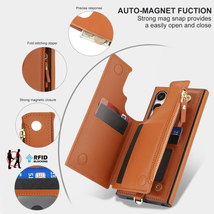 For Samsung Galaxy S24 Ultra 5G Double Flap Zipper RFID Leather Phone Case with Short Lanyard