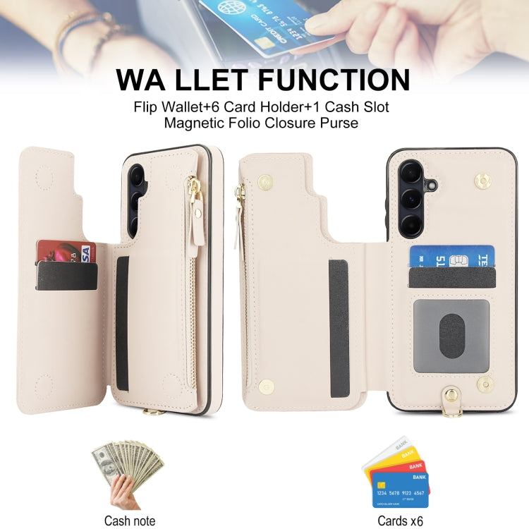 For Samsung Galaxy S24+ 5G Double Flap Zipper RFID Leather Phone Case with Short Lanyard