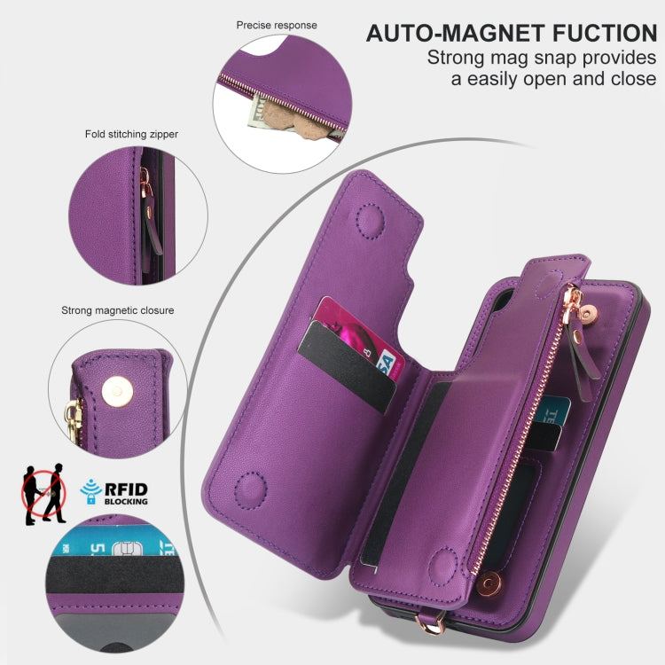For Samsung Galaxy S24+ 5G Double Flap Zipper RFID Leather Phone Case with Short Lanyard