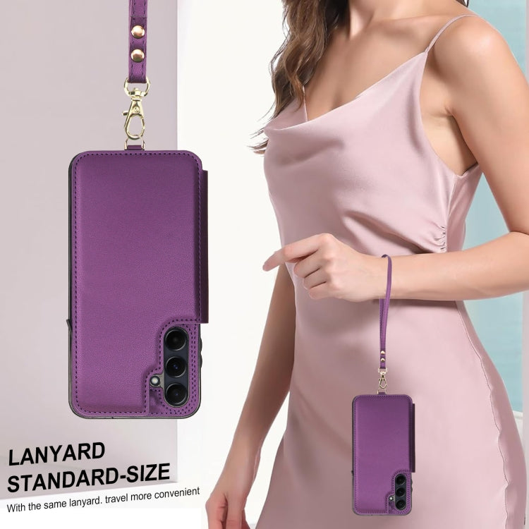 For Samsung Galaxy S24+ 5G Double Flap Zipper RFID Leather Phone Case with Short Lanyard