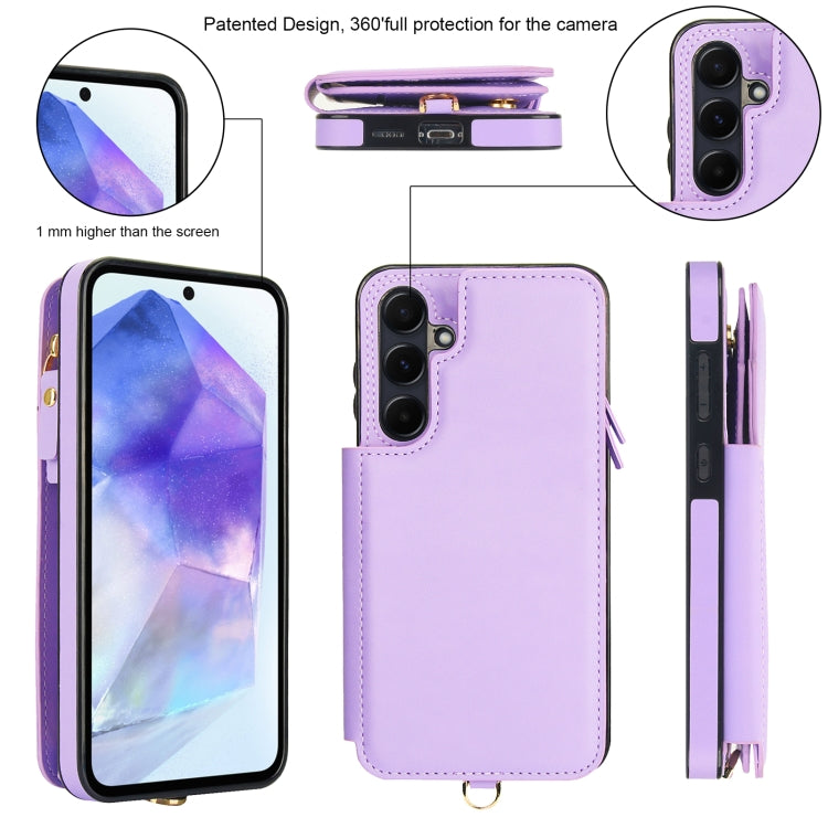For Samsung Galaxy S24+ 5G Double Flap Zipper RFID Leather Phone Case with Short Lanyard