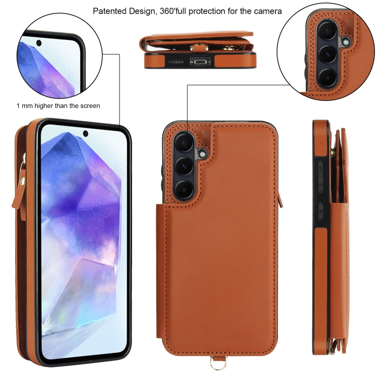 For Samsung Galaxy S24+ 5G Double Flap Zipper RFID Leather Phone Case with Short Lanyard