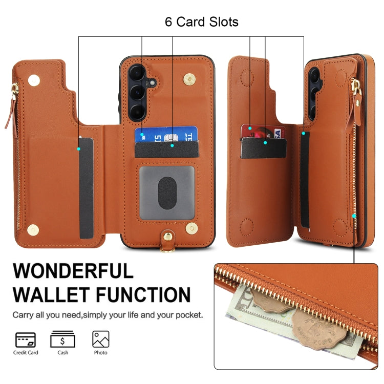 For Samsung Galaxy S24+ 5G Double Flap Zipper RFID Leather Phone Case with Short Lanyard