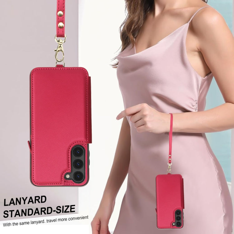 For Samsung Galaxy S23 5G Double Flap Zipper RFID Leather Phone Case with Short Lanyard