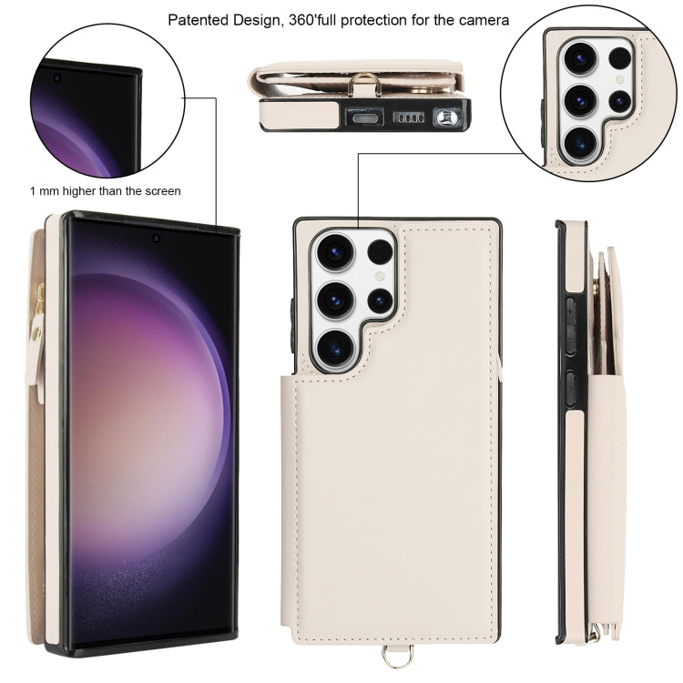 For Samsung Galaxy S23 Ultra 5G Double Flap Zipper RFID Leather Phone Case with Short Lanyard