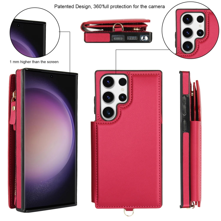 For Samsung Galaxy S23 Ultra 5G Double Flap Zipper RFID Leather Phone Case with Short Lanyard