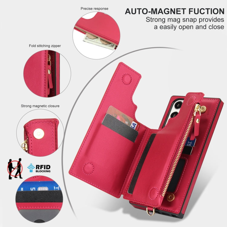 For Samsung Galaxy S23 Ultra 5G Double Flap Zipper RFID Leather Phone Case with Short Lanyard