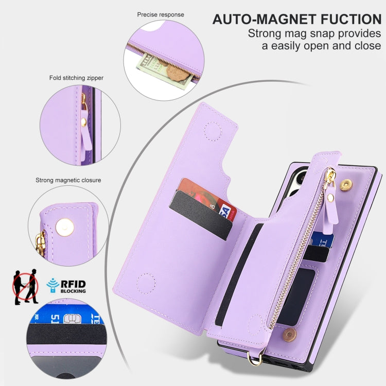 For Samsung Galaxy S23 Ultra 5G Double Flap Zipper RFID Leather Phone Case with Short Lanyard