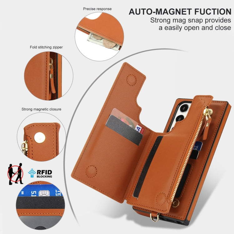 For Samsung Galaxy S23 Ultra 5G Double Flap Zipper RFID Leather Phone Case with Short Lanyard