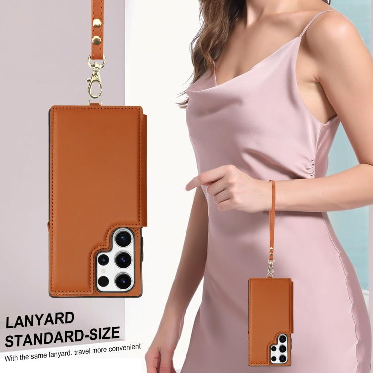 For Samsung Galaxy S23 Ultra 5G Double Flap Zipper RFID Leather Phone Case with Short Lanyard
