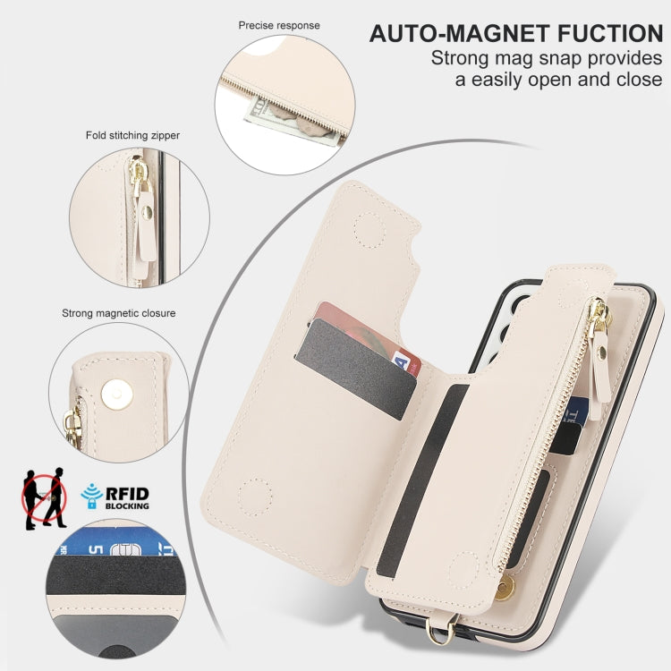 For Samsung Galaxy S22 5G Double Flap Zipper RFID Leather Phone Case with Short Lanyard